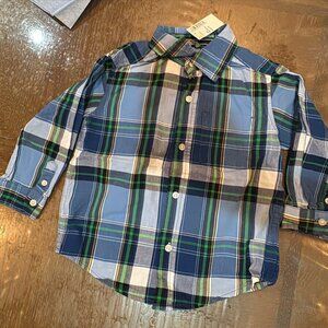 Children's Place navy blue and green plaid button-down shirt  Size: 18-24 months